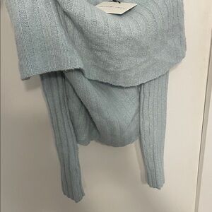 Pink Rose Off-the-Shoulder Light Blue Sweater